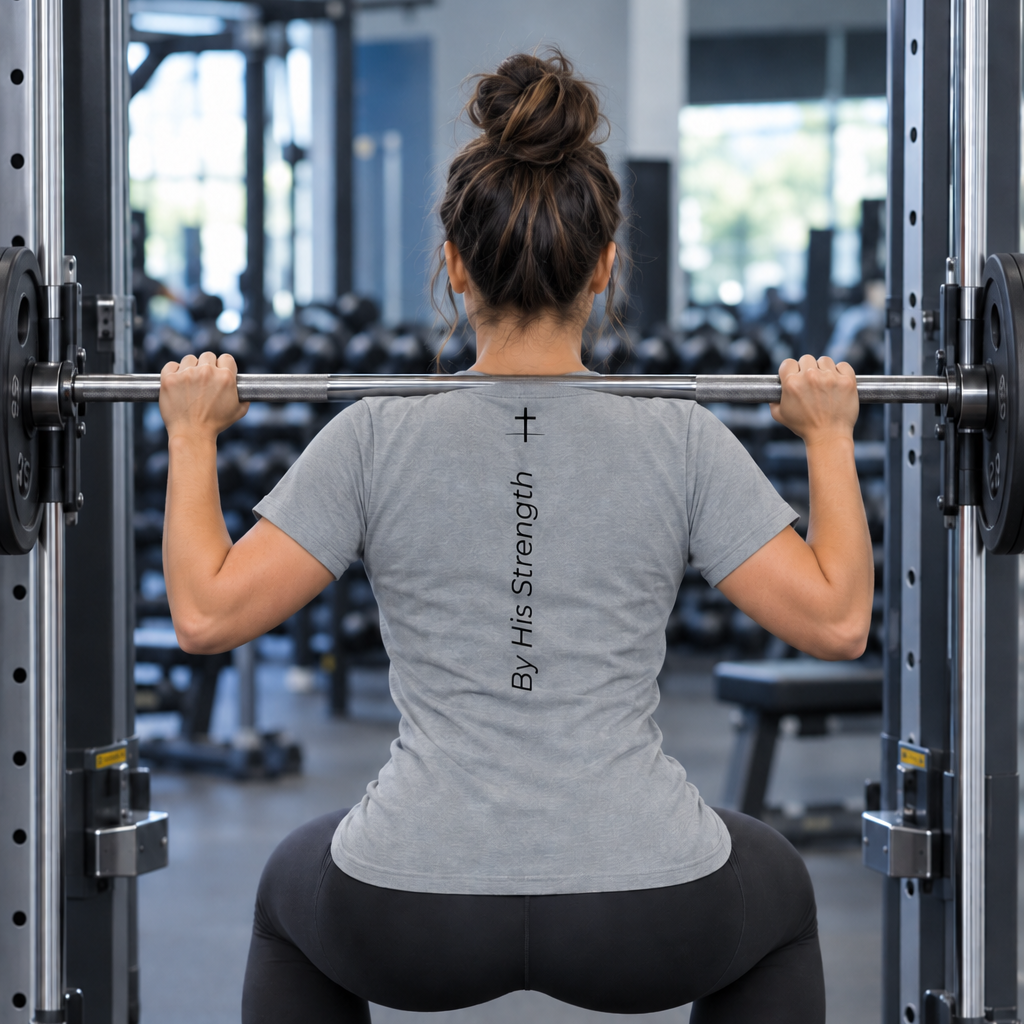 Revised Smith machine image with the bar positioned across her upper back