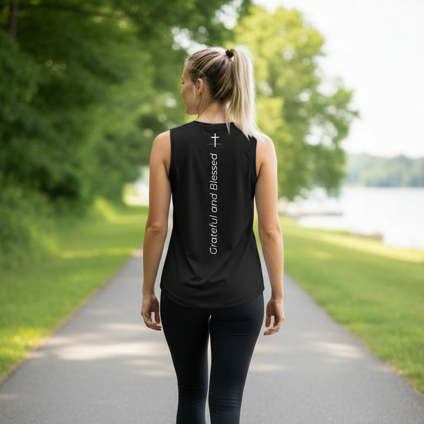 Woman wearing the new shirt with back artwork